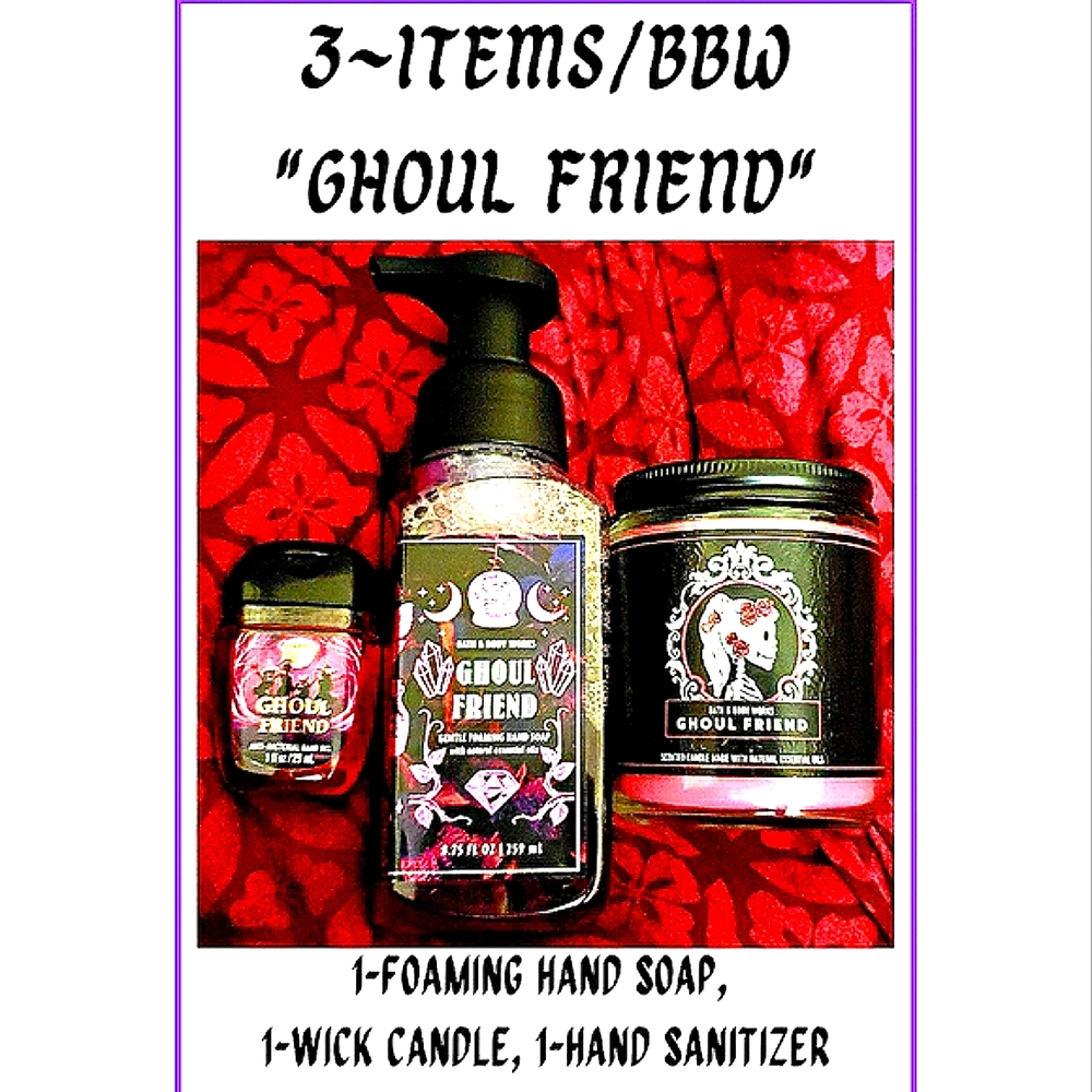🔥🟩3~ITEMS "Ghoul Friend" HAND SOAP, 1 WICK CANDLE & HAND SANITIZER